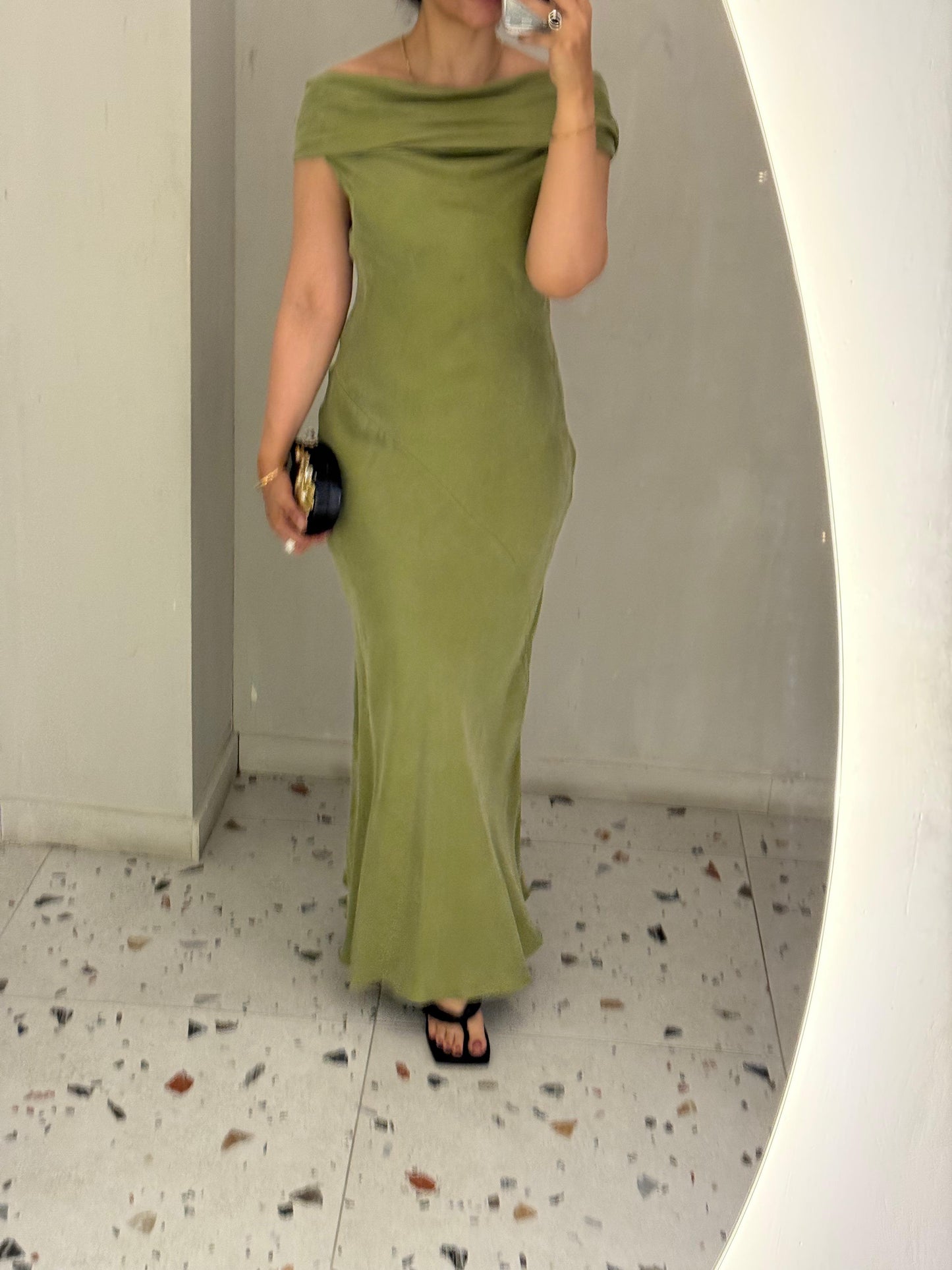 Dress - Olive Off-Shoulder Maxi Dress