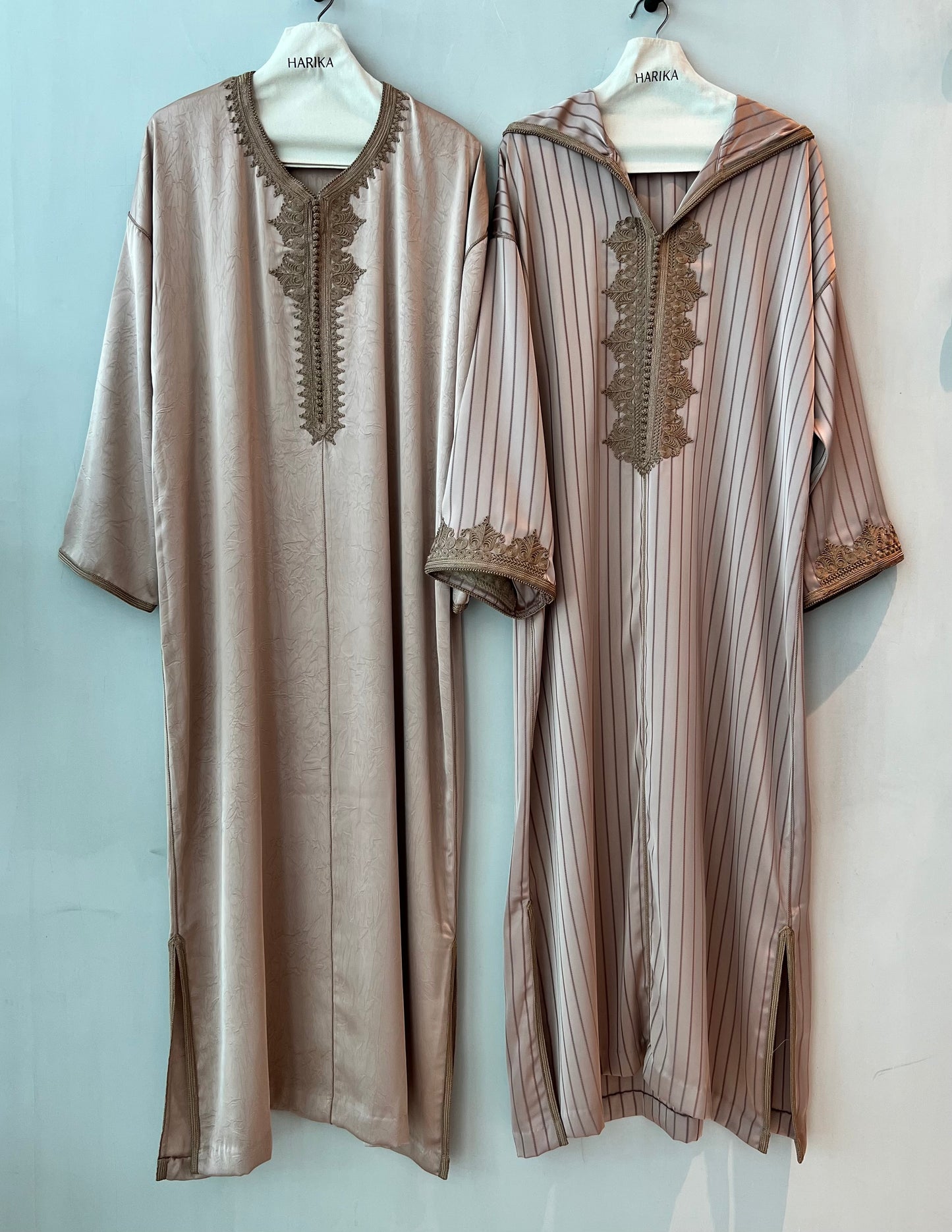 Jalabiyah - Sand Beige Striped Hooded Set