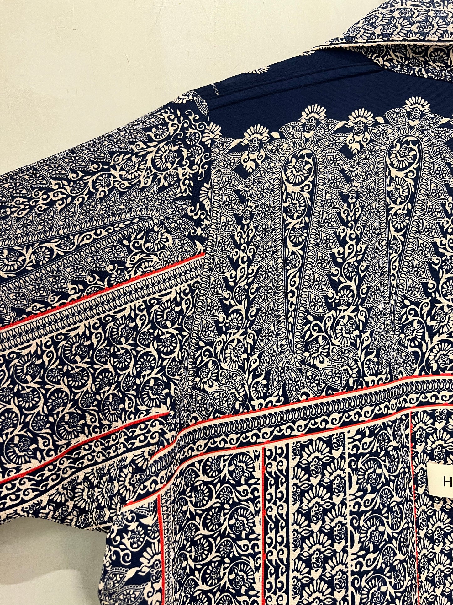 Abaya - Rich navy base with intricate ivory ornamental prints