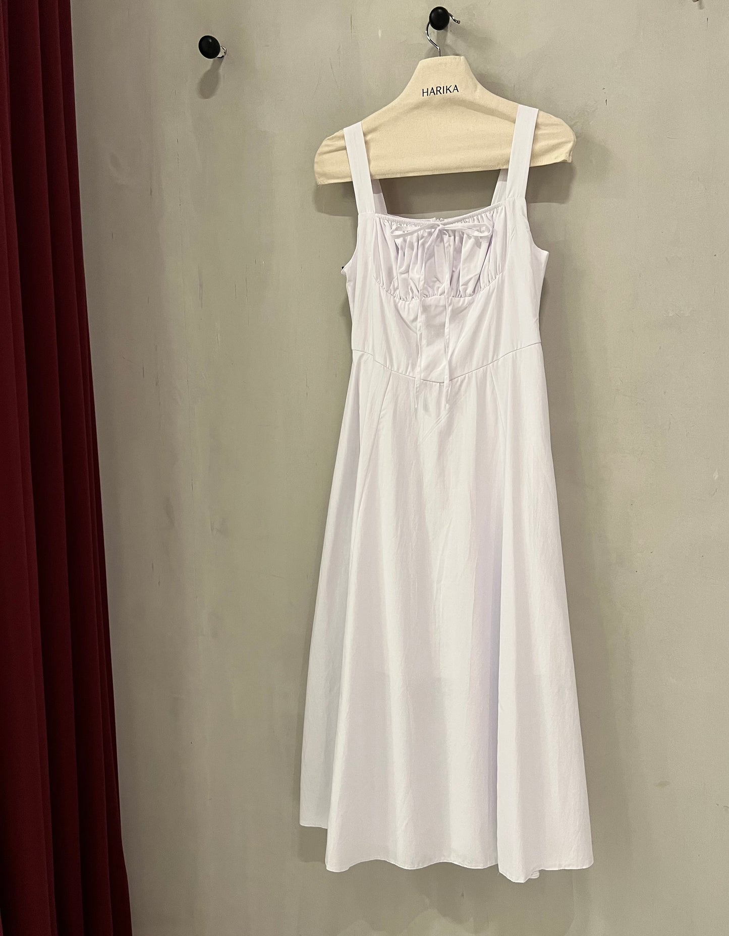 Dress - White-Classic square neckline with elastic front detail