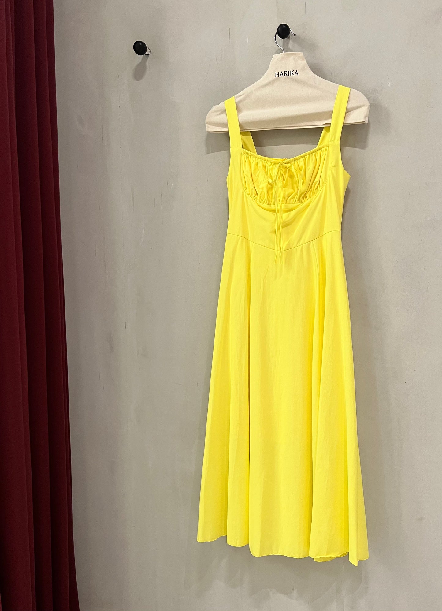 Dress - Yellow-Classic square neckline with elastic front detail