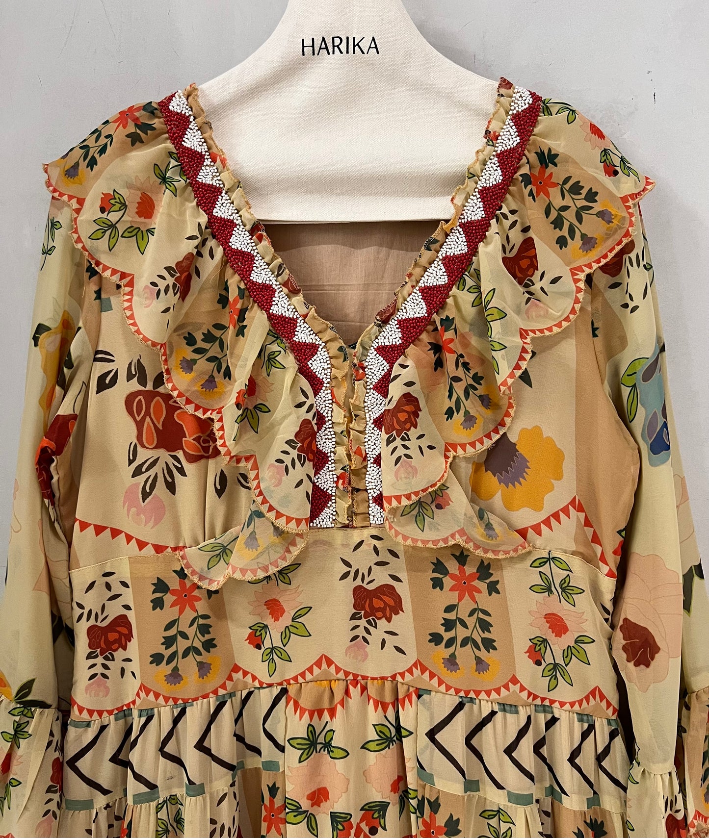Dress - Warm Sand-Bohemian Floral Tiered Maxi Dress