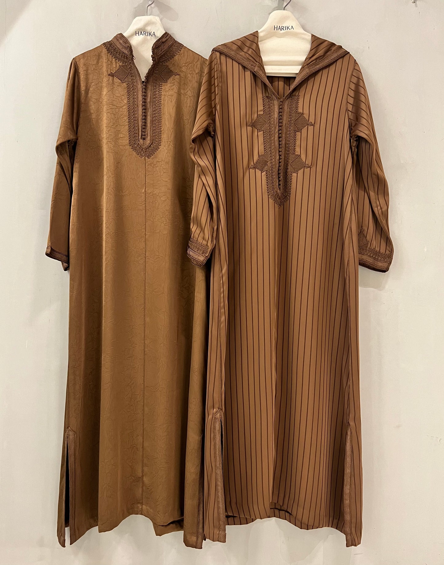 Jalabiyah - Caramel Brown Striped Hooded Set