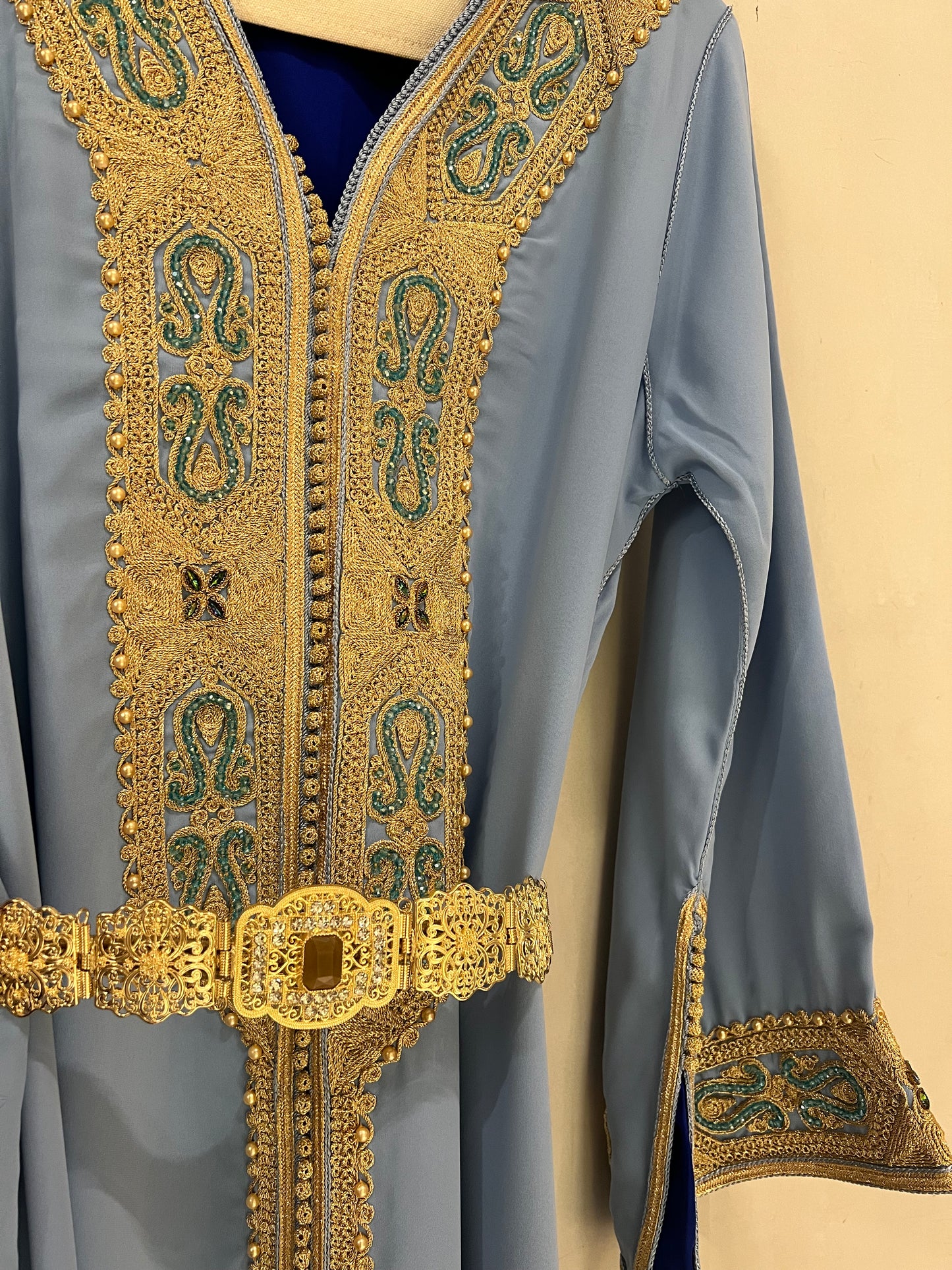 Jalabiyah - Luxury Sky Blue with Royal Gold Embroidery