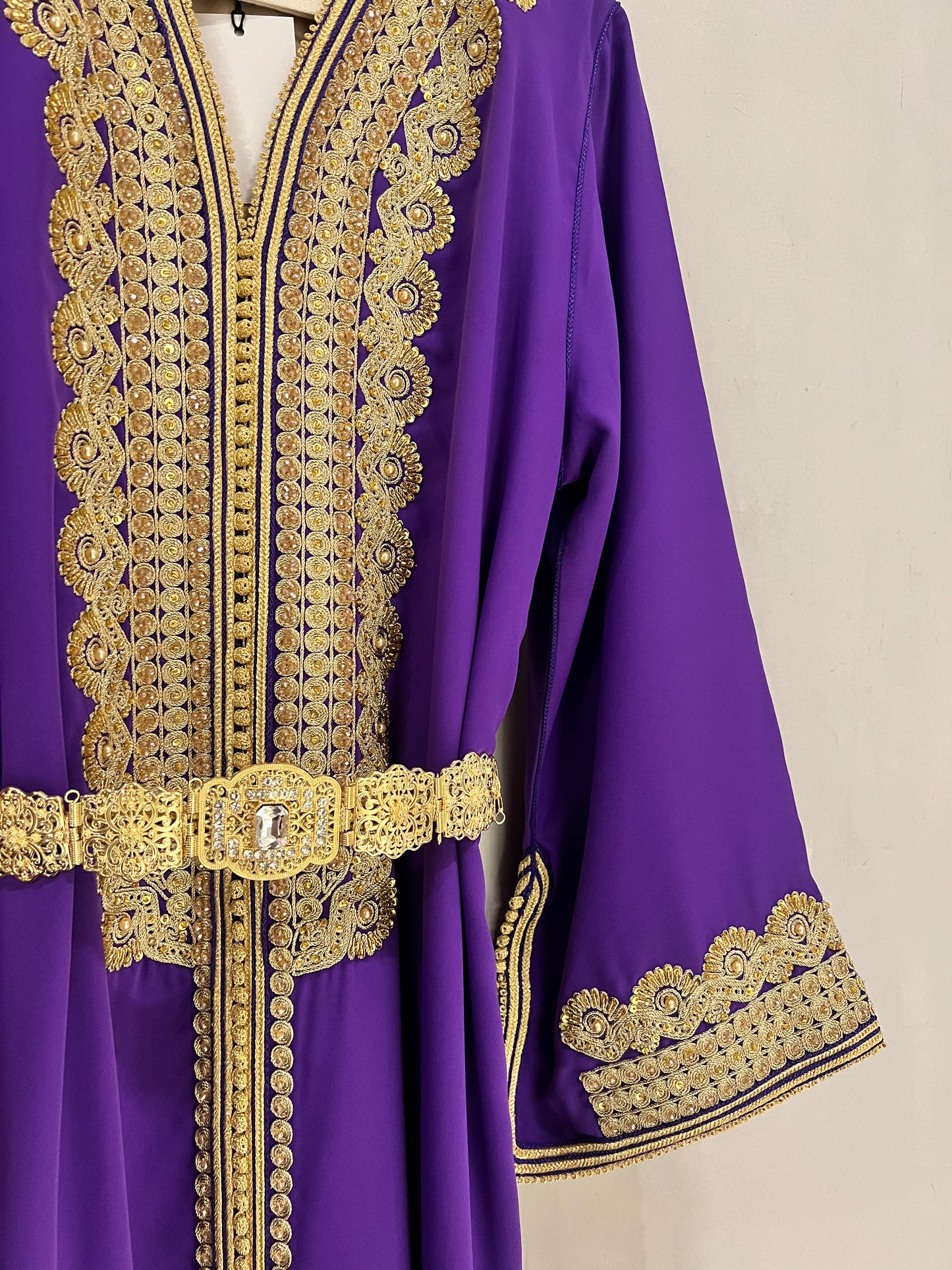 Jalabiyah - Royal Purple Embroidered with ornate gold belt design