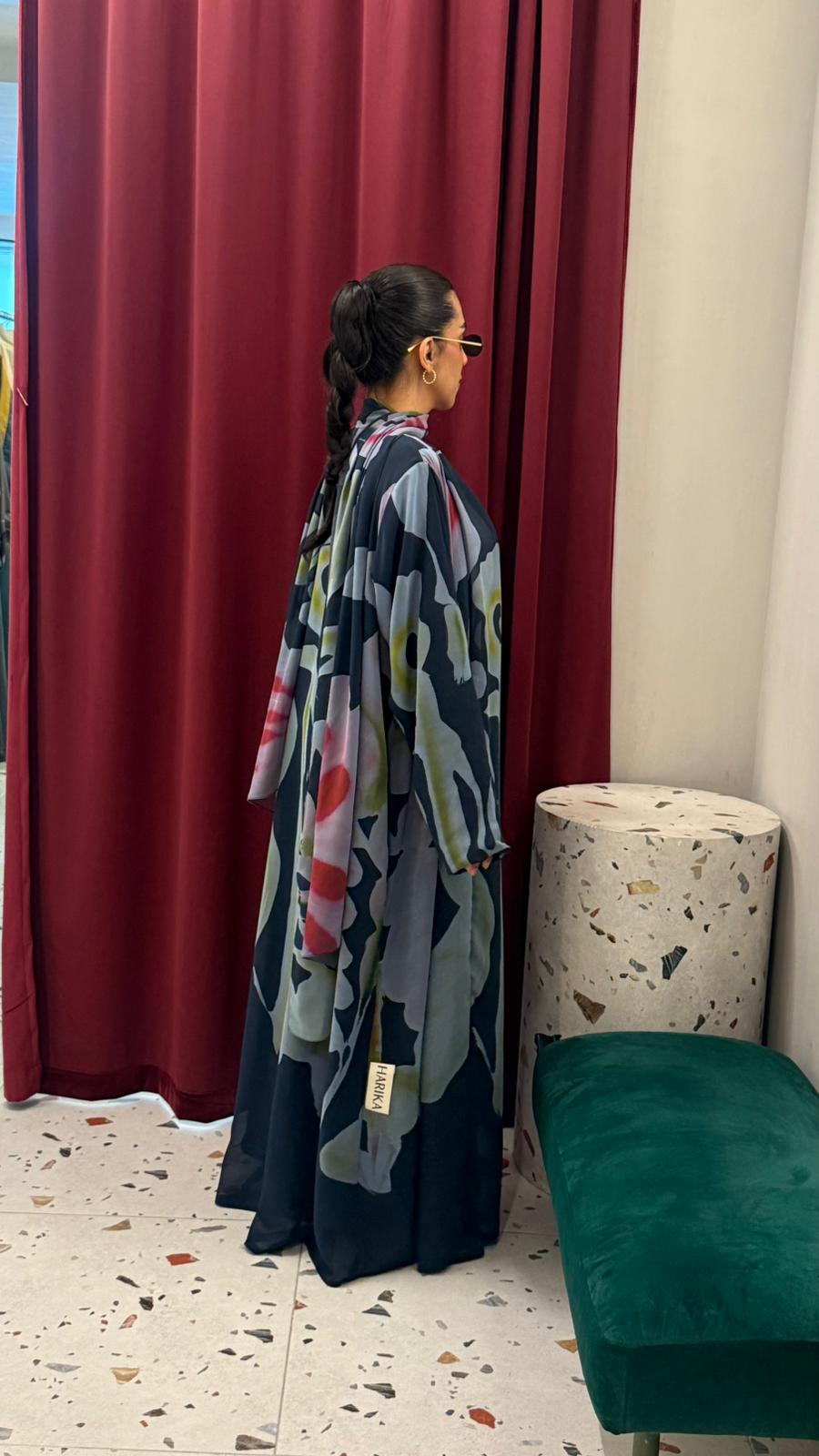 Summer Abaya- silent flowers - DARK