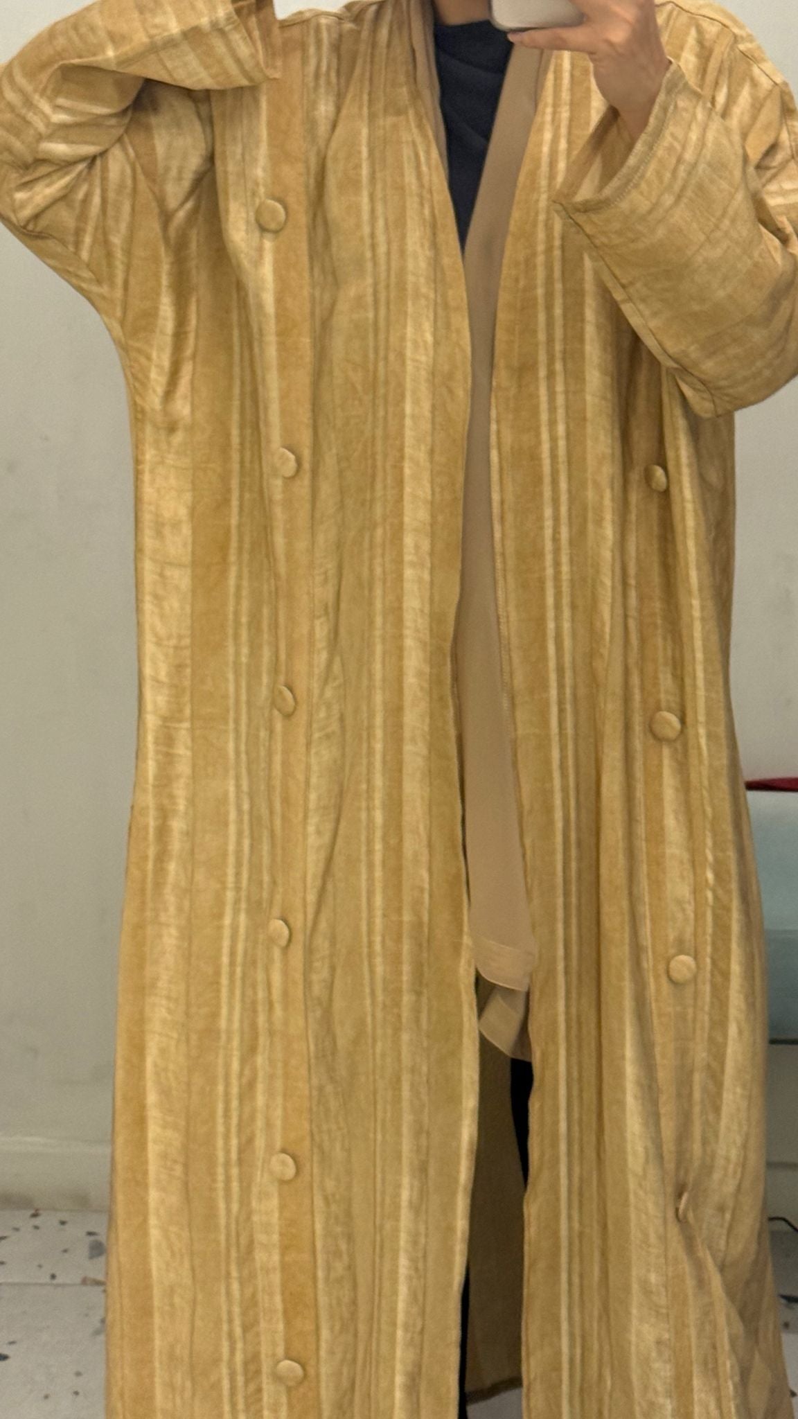 Abaya - Golden Striped front covered button