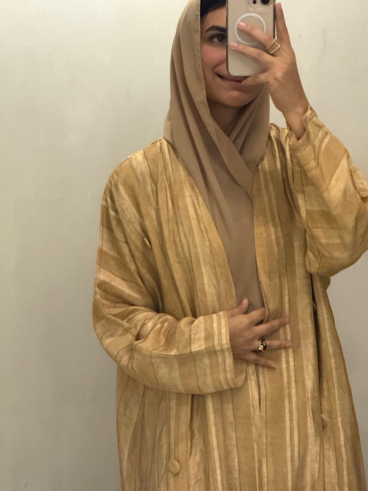 Abaya - Golden Striped front covered button
