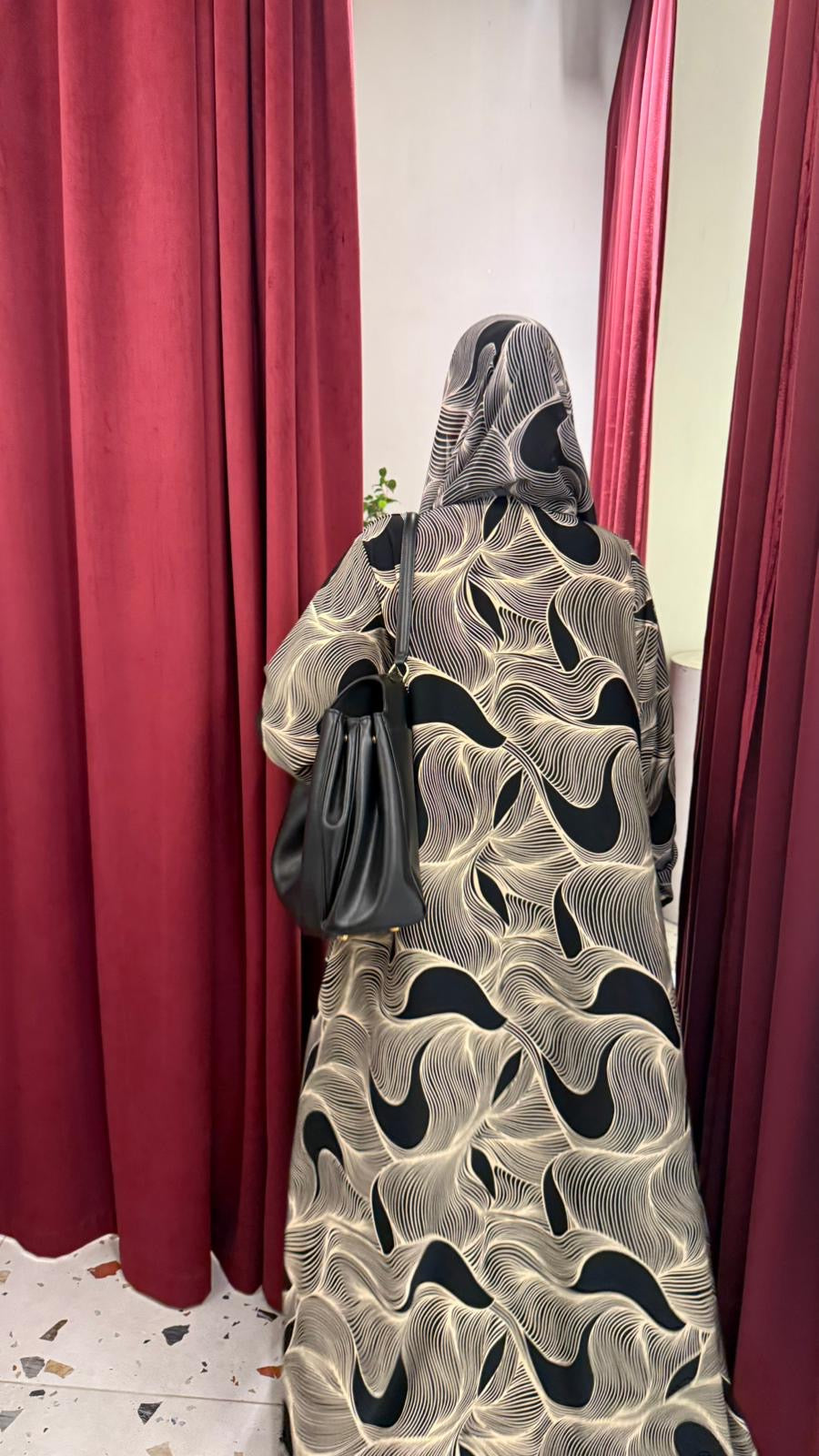 Summer Abaya- Abstract Print in Black & Gold
