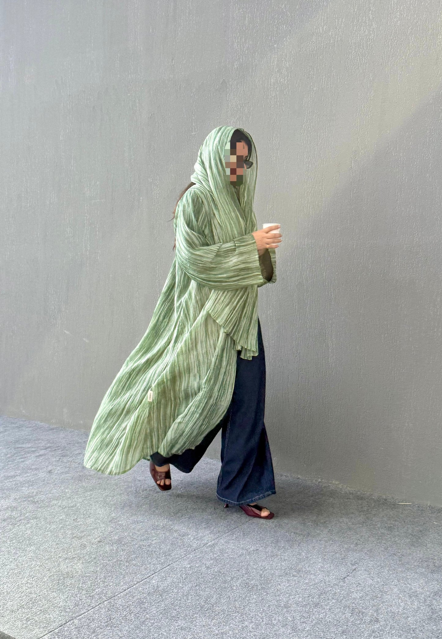 Abaya - Flowy Sage Green striped