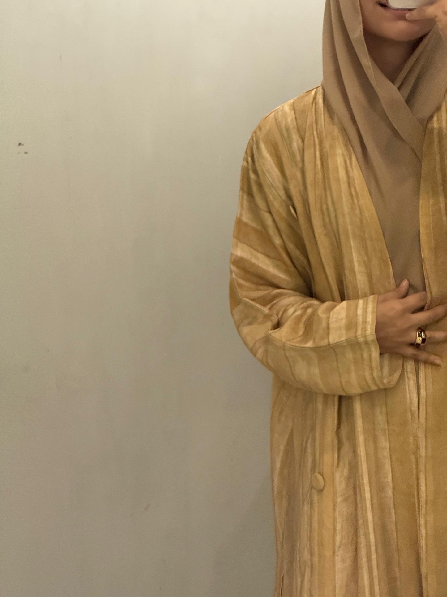 Abaya - Golden Striped front covered button