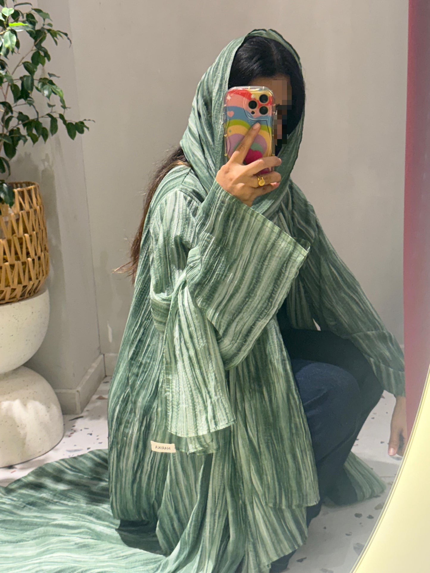 Abaya - Flowy Sage Green striped