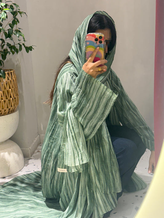 Abaya - Flowy Sage Green striped