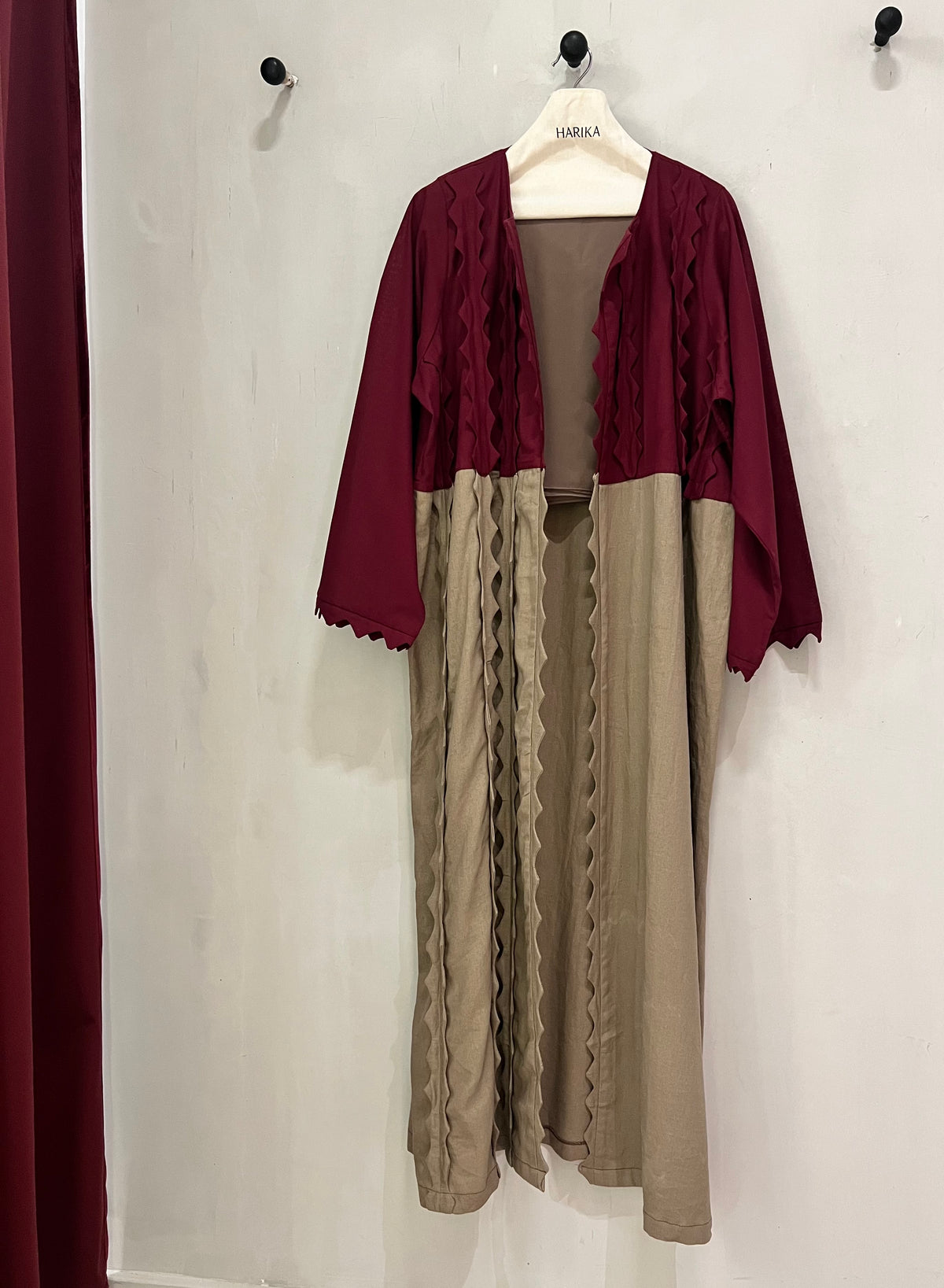 Abaya- A stunning combination of rich burgundy and elegant taupe, designed for the modern woman who loves timeless sophistication