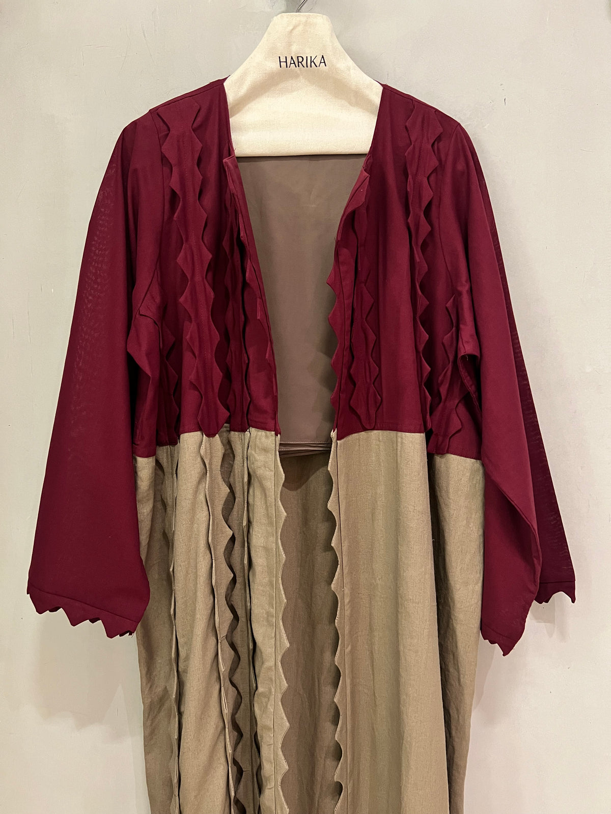 Abaya- A stunning combination of rich burgundy and elegant taupe, designed for the modern woman who loves timeless sophistication