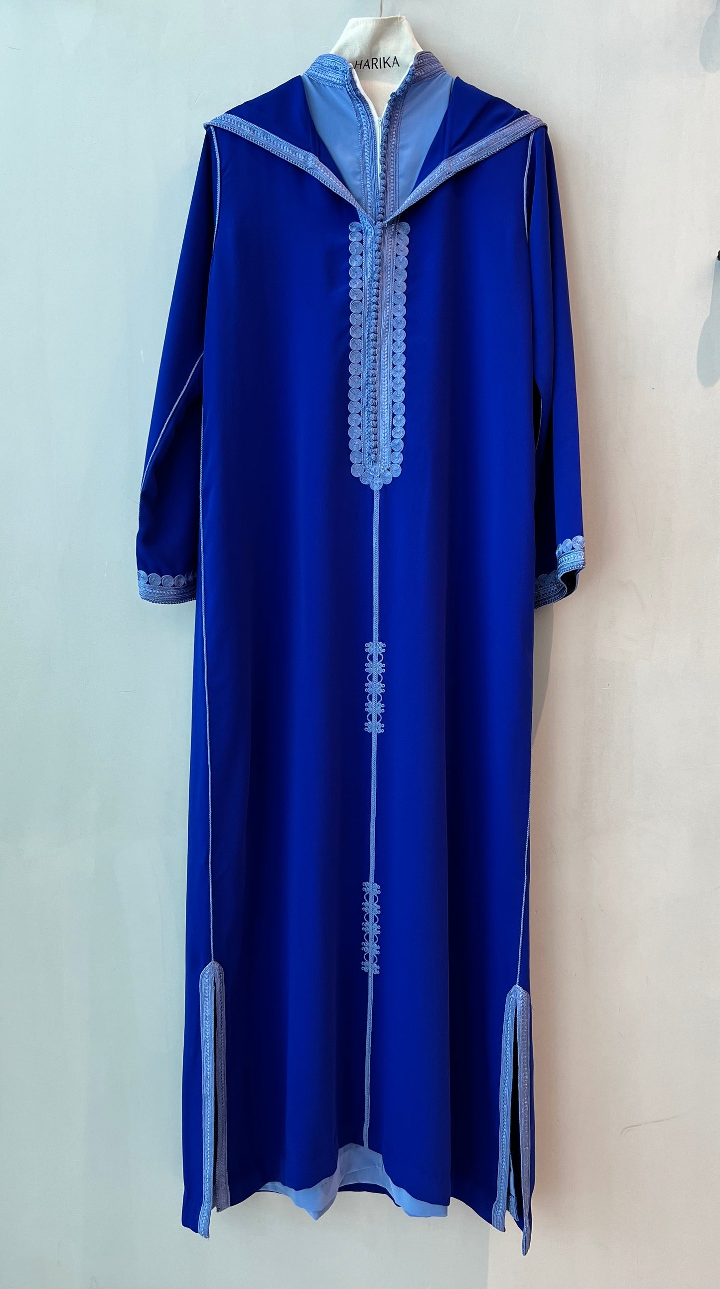 Jalabiyah - Royal Blue Hooded Set - Outer: Deep royal blue with light blue embroidery • Inner: Soft sky blue