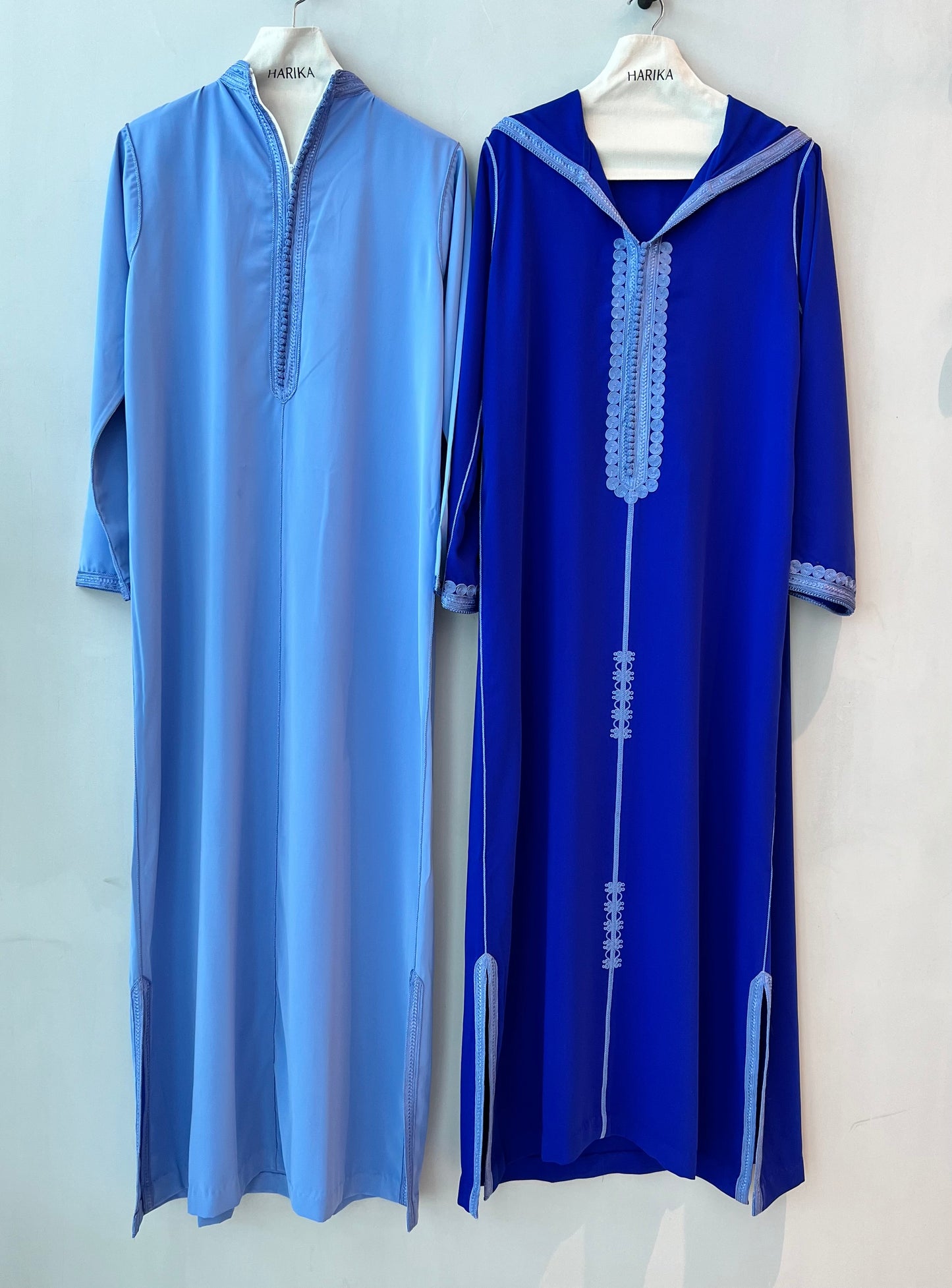 Jalabiyah - Royal Blue Hooded Set - Outer: Deep royal blue with light blue embroidery • Inner: Soft sky blue