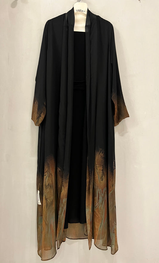 Summer Abaya - Black Ombre with Artistic Hem