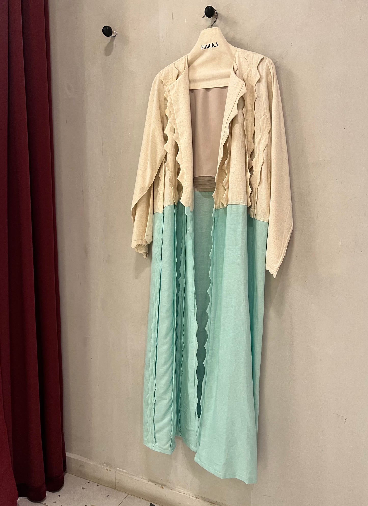 Abaya - Ruffle design - Mint & Beige Elegance