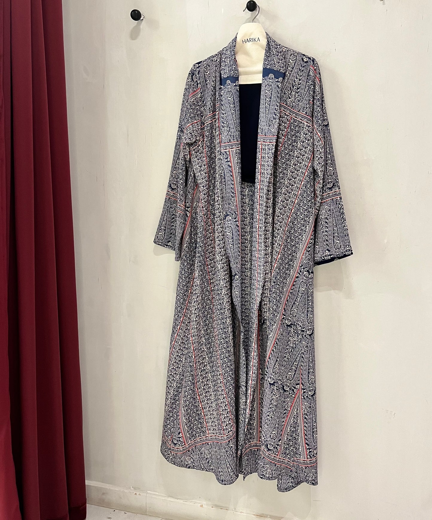Abaya - Rich navy base with intricate ivory ornamental prints