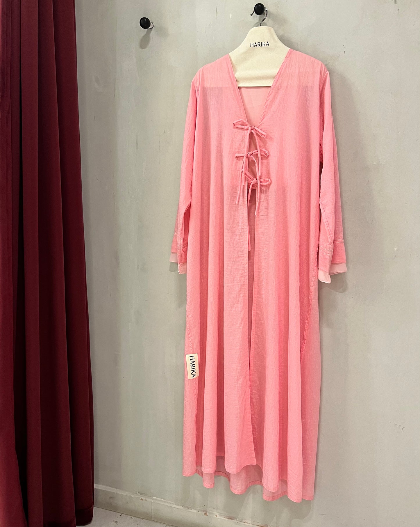 Abaya - Soft pink v-neckline with front tie closures