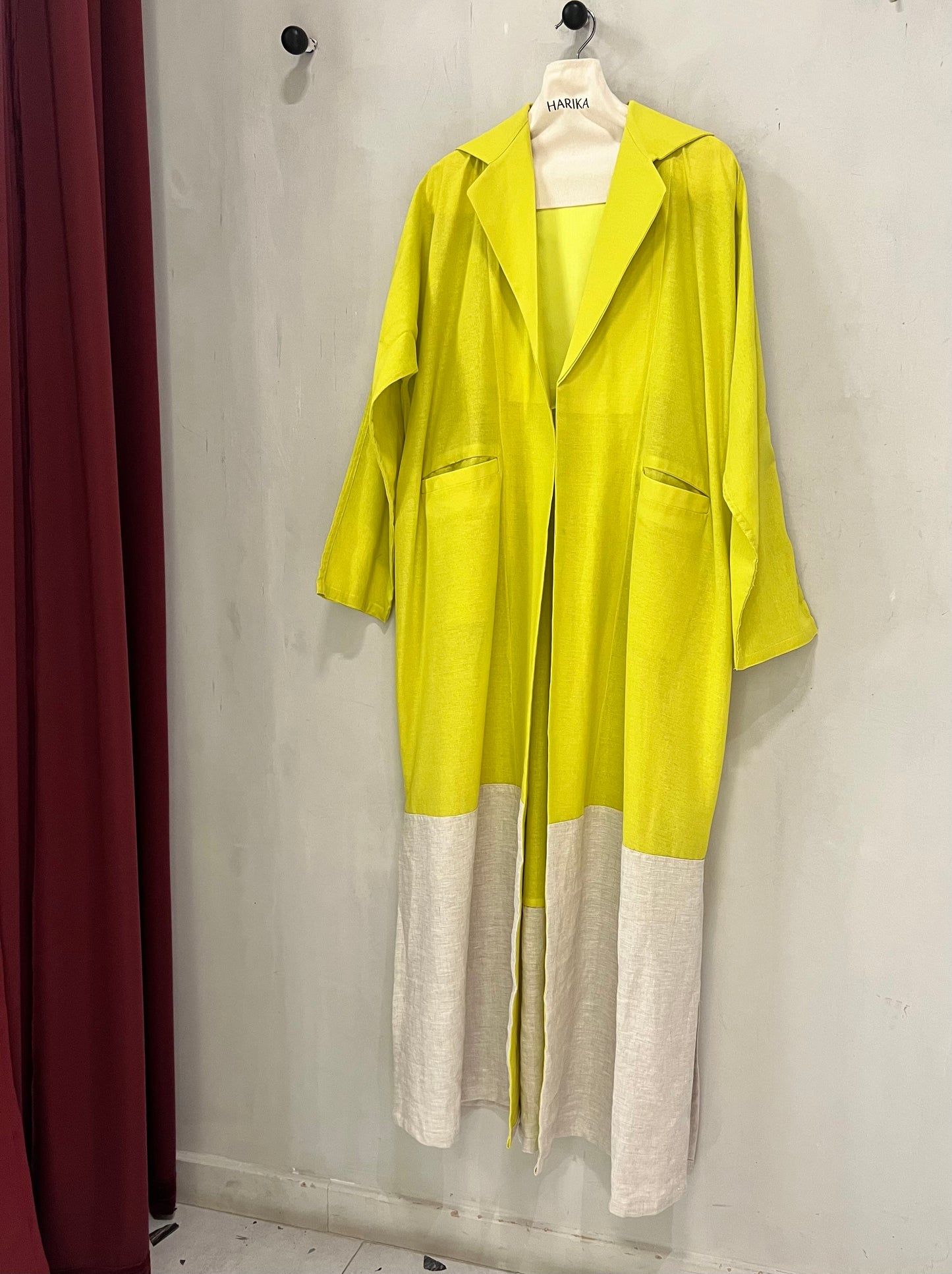 Abaya - Eye-catching lime yellow two tone color block design