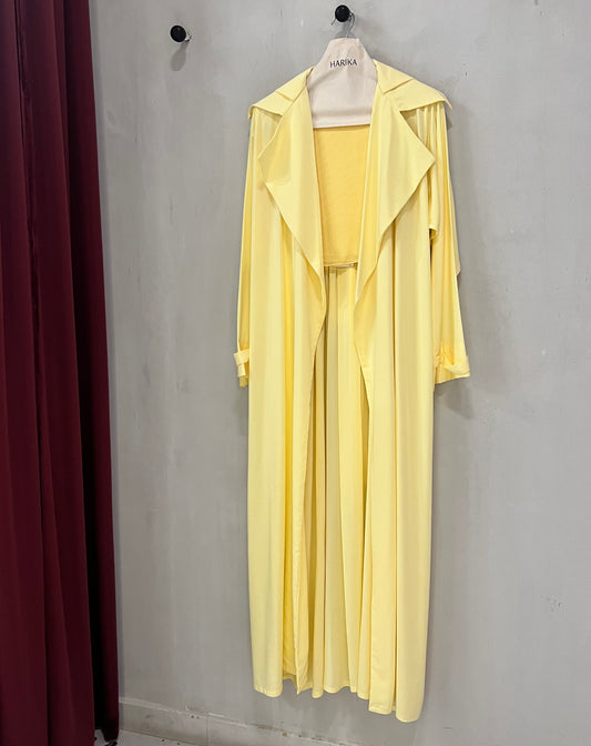 Abaya - Elegant lemon yellow shade with adjustable back waist tie
