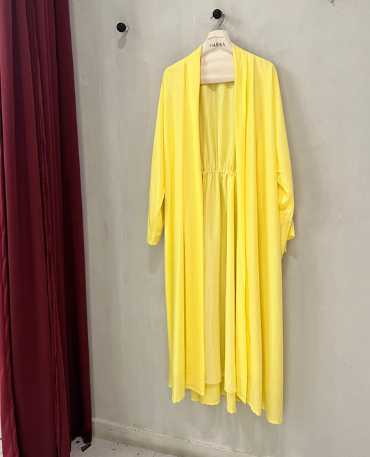 Abaya - Soft yellow tone with elastic waist detail at the back