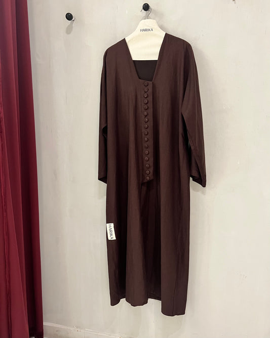 Abaya - Rich chocolate brown tone with decorative front buttons