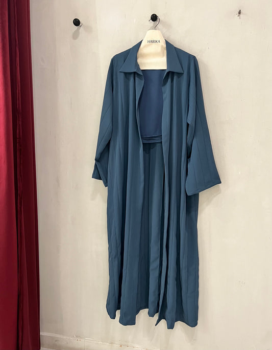 Abaya - Elegant dusty blue with soft vertical pleats