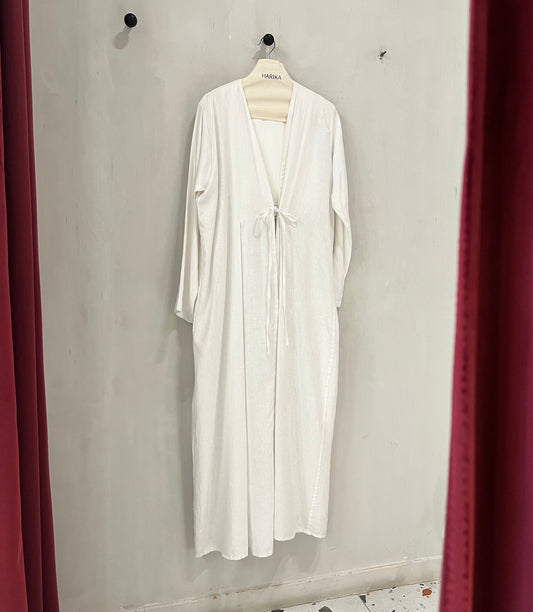 Abaya - Ivory Serenity Tie-Front
