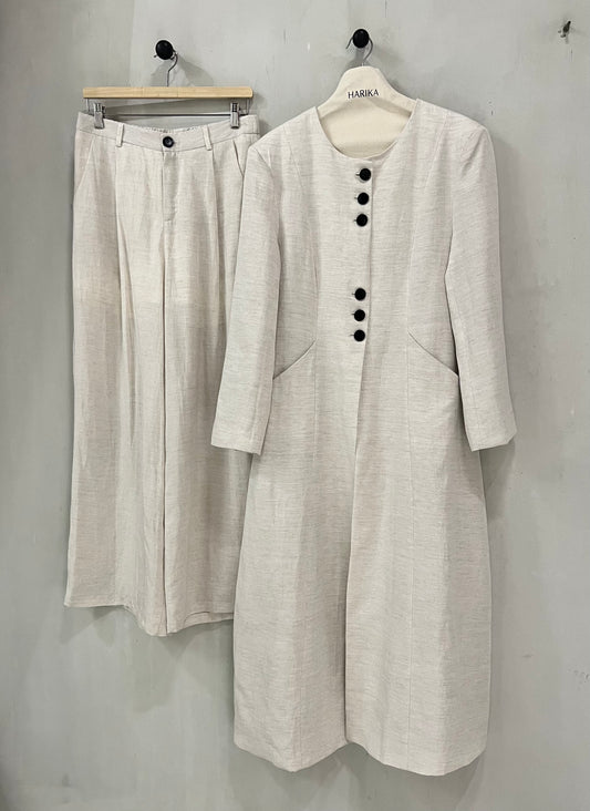 Natural beige - Elegant Button-Detail Two-Piece Set (longline top + trouser)