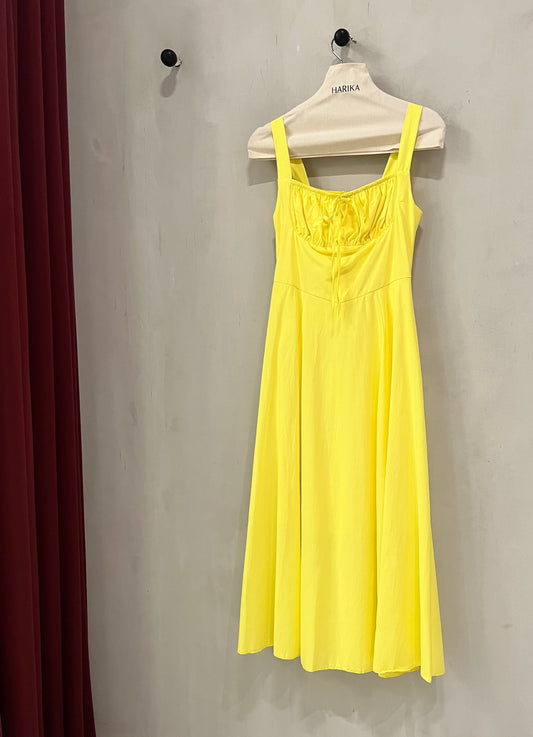 Dress - Yellow-Classic square neckline with elastic front detail