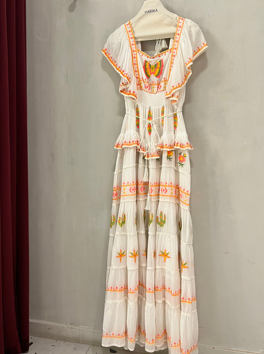 Dress - White Embroidered Bohemian Maxi Dress
