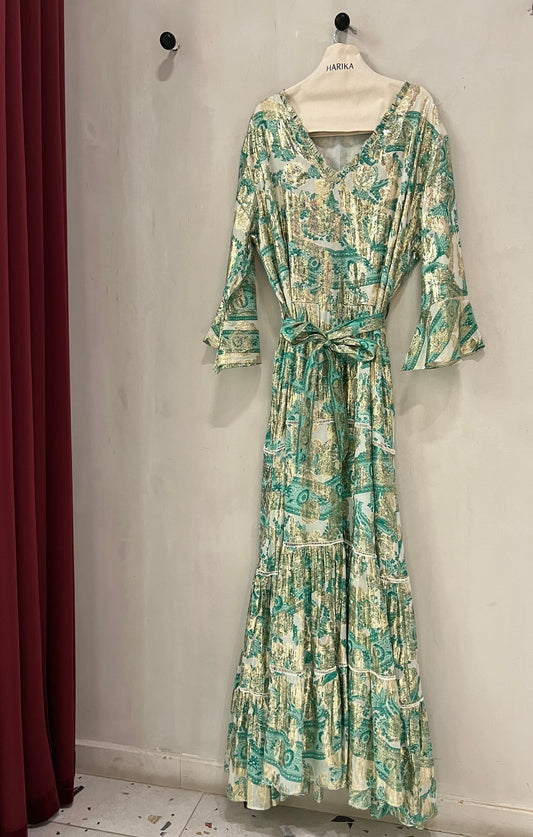 Dress - Mint Green Vintage Print Maxi Dress