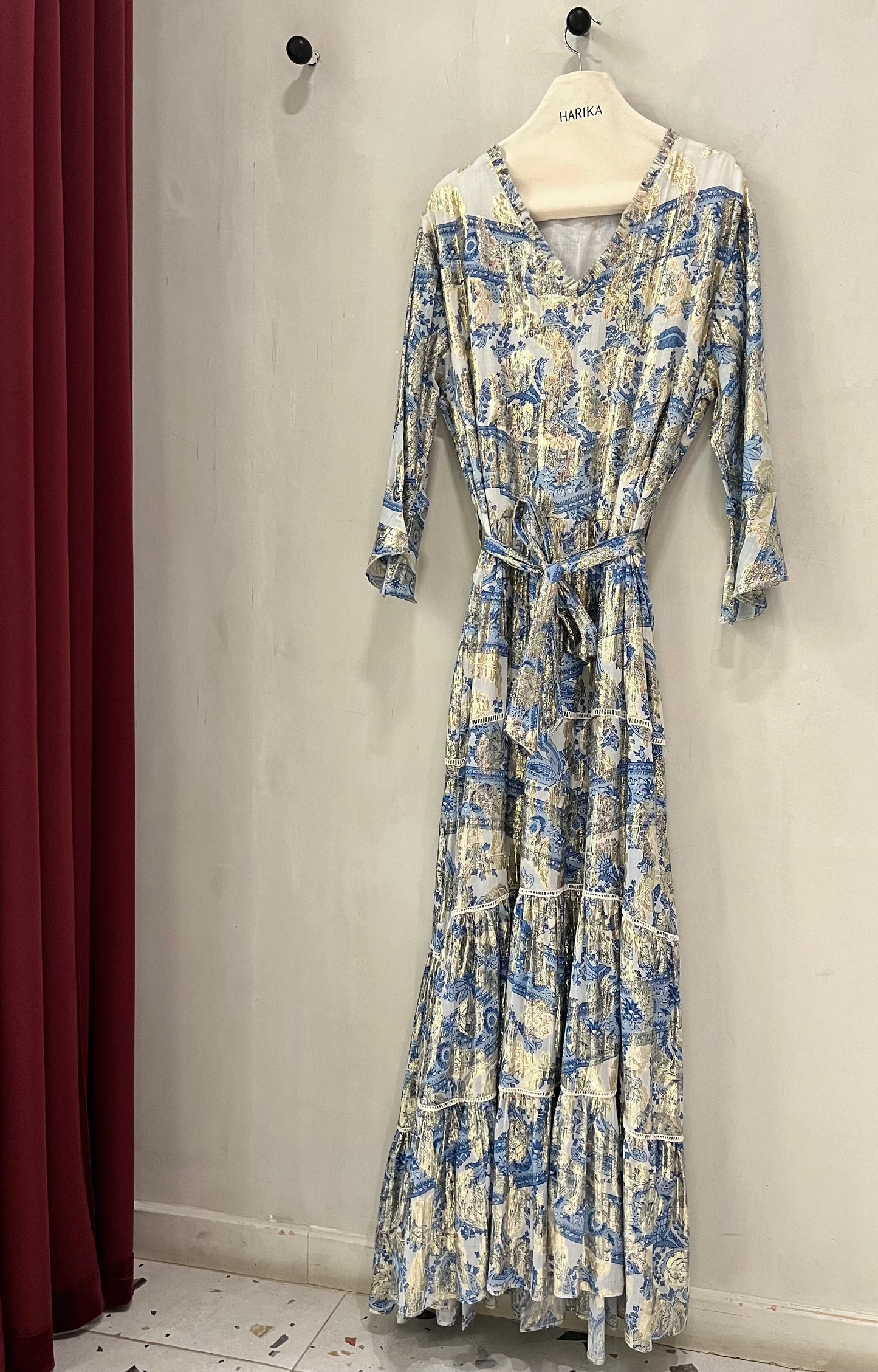 Dress - Blue Vintage Print Maxi Dress