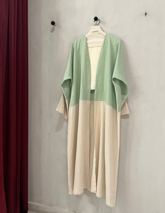Abaya - Two-Tone Mint & Beige Design