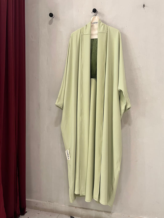 Abaya - Elegant Pistachio Color with Frayed Sleeve Detail
