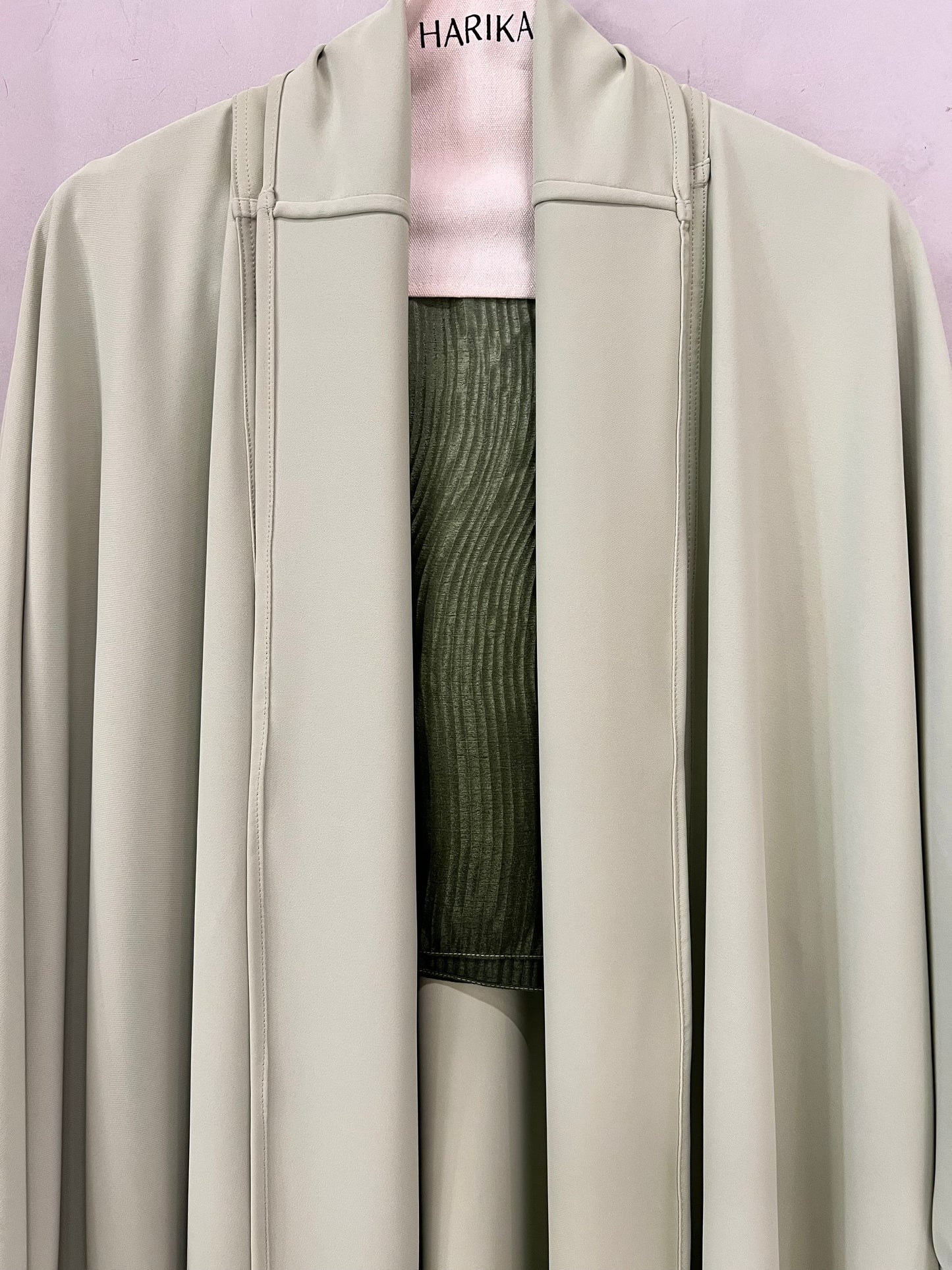 Abaya - Elegant Pistachio Color with Frayed Sleeve Detail