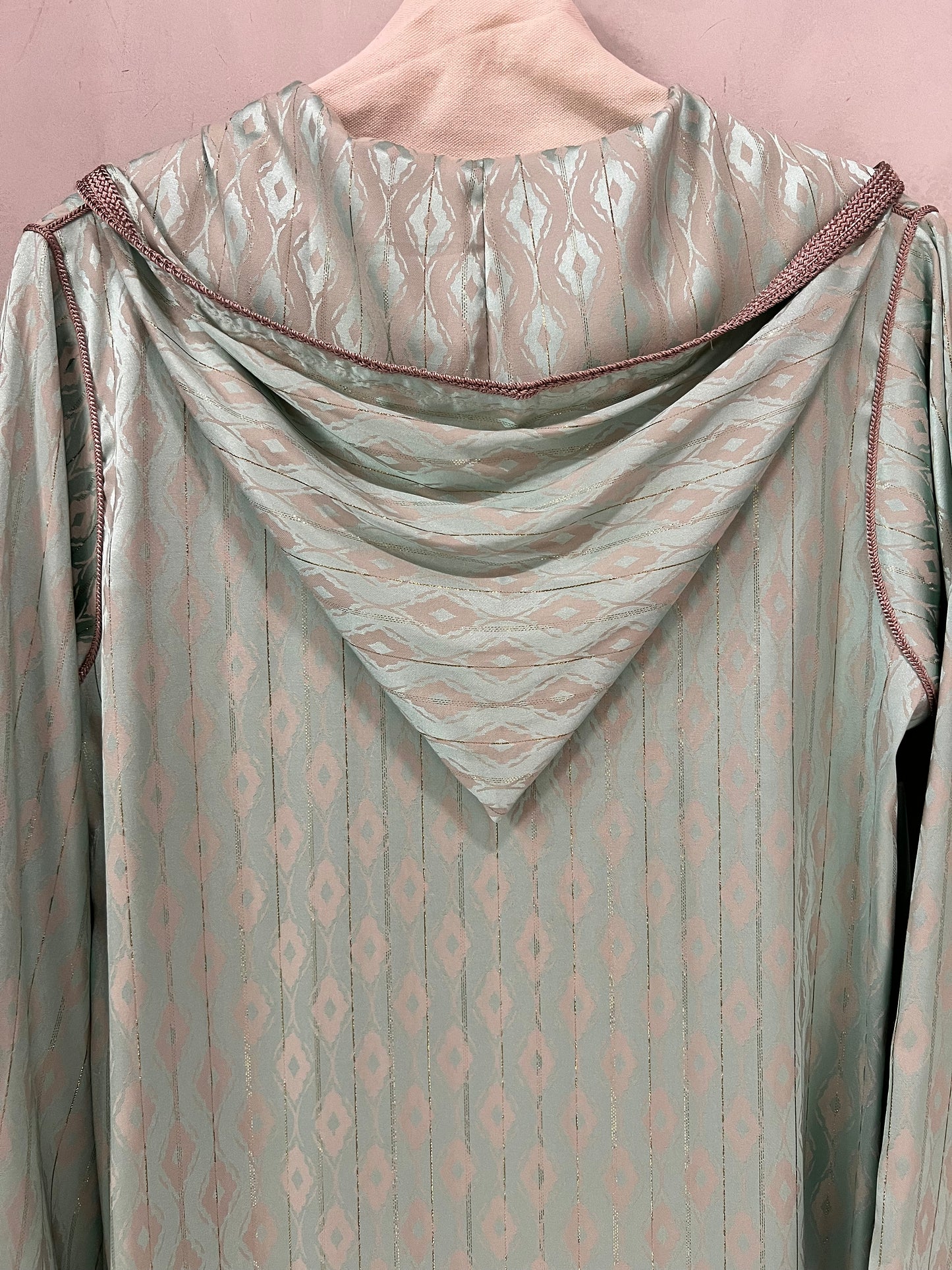 Jalabiyah - Elegant soft mint green hooded with taupe-toned embroidery accents