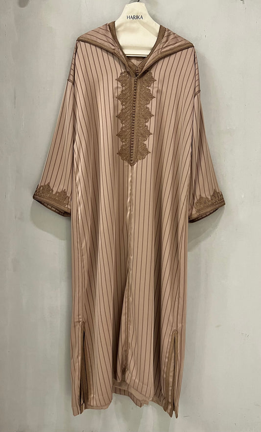Jalabiyah - Sand Beige Striped Hooded Set