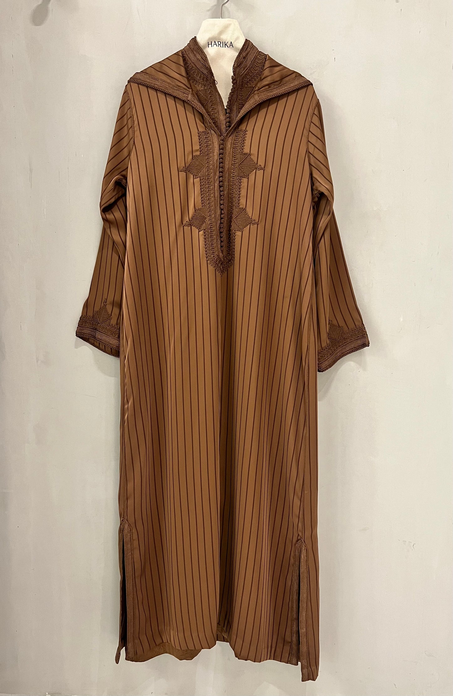 Jalabiyah - Caramel Brown Striped Hooded Set