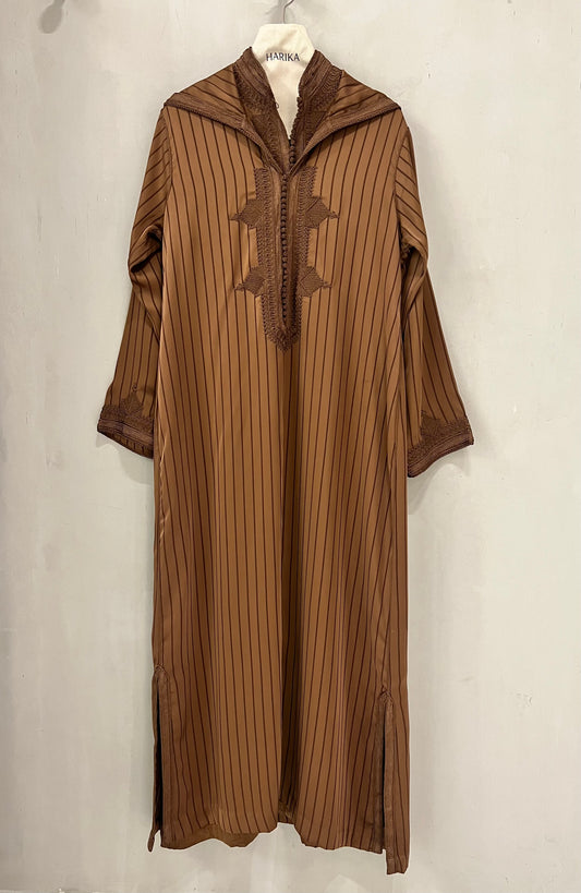 Jalabiyah - Caramel Brown Striped Hooded Set