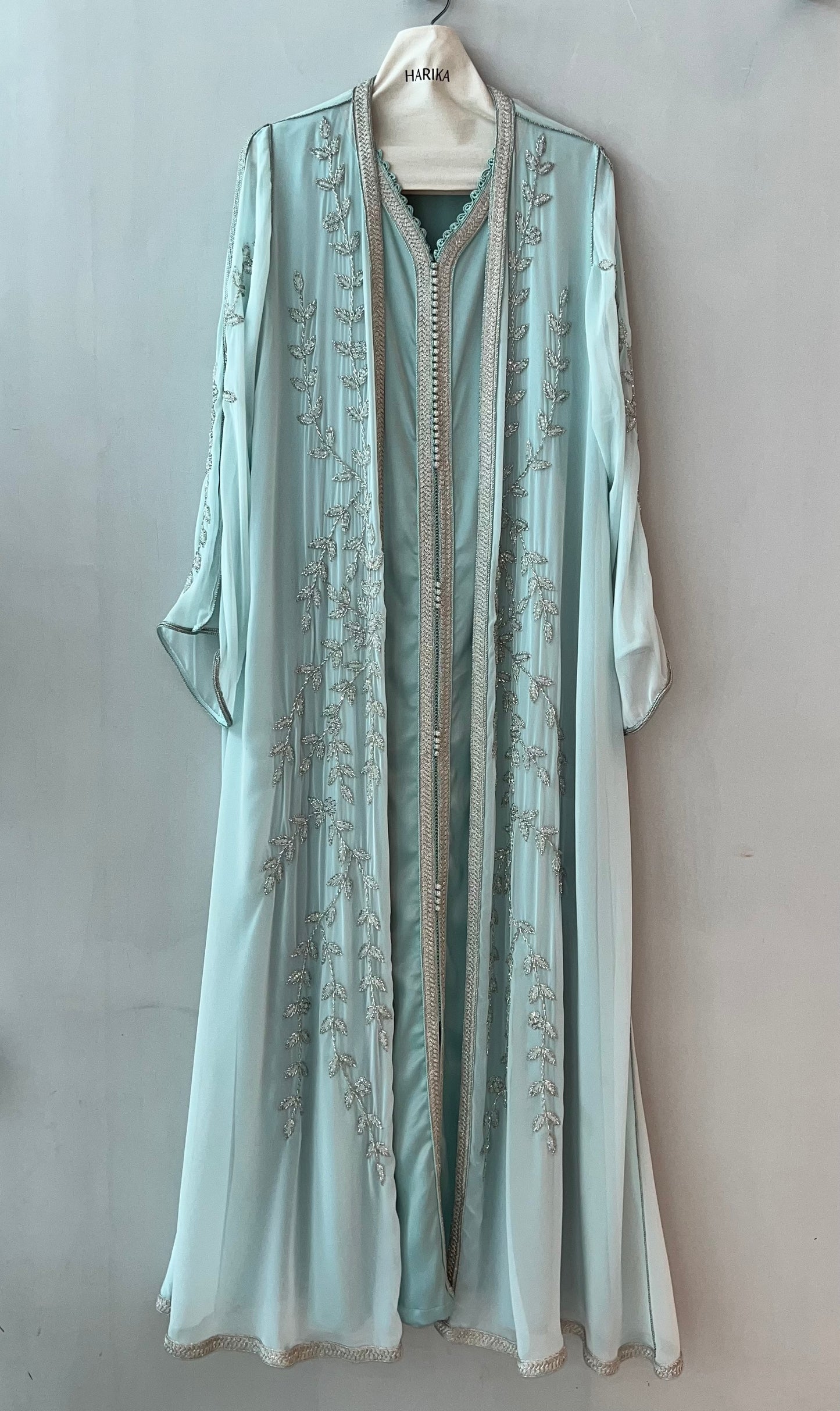 Jalabiyah - Mint - Silver Leaf Embroidered Set