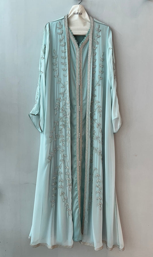 Jalabiyah - Mint - Silver Leaf Embroidered Set