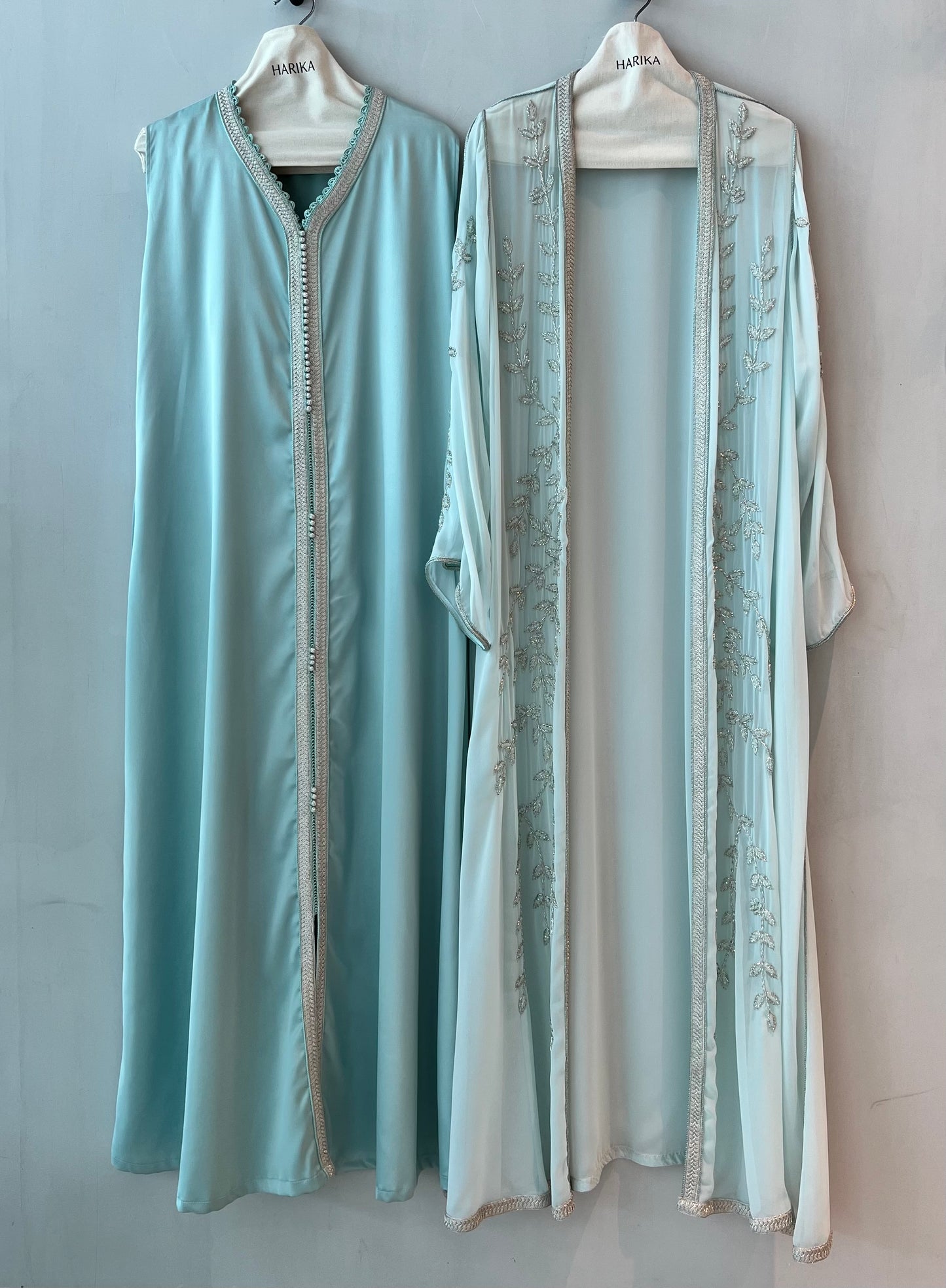 Jalabiyah - Mint - Silver Leaf Embroidered Set