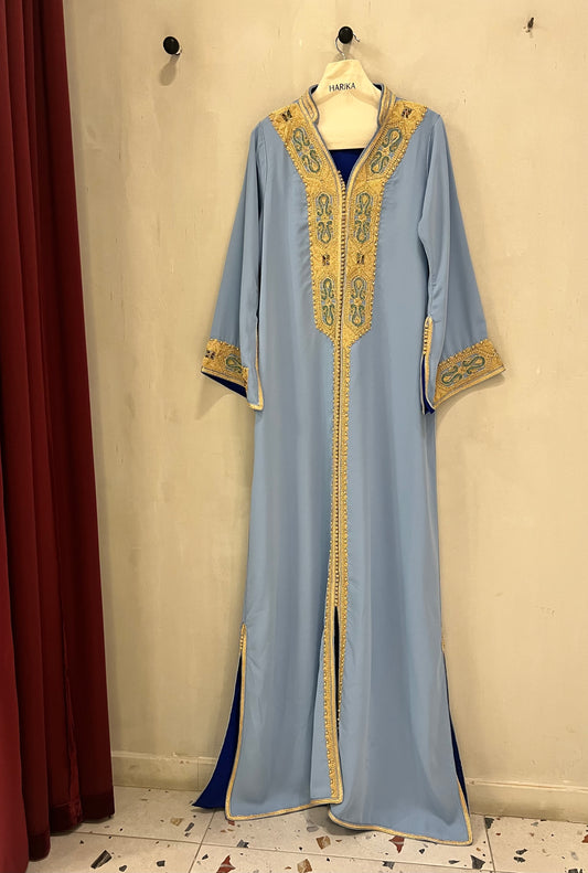 Jalabiyah - Luxury Sky Blue with Royal Gold Embroidery