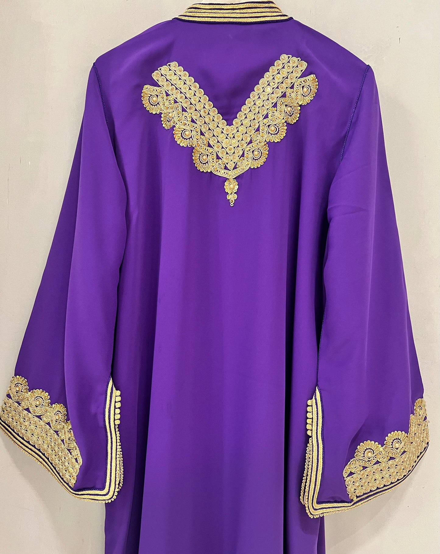 Jalabiyah - Royal Purple Embroidered with ornate gold belt design
