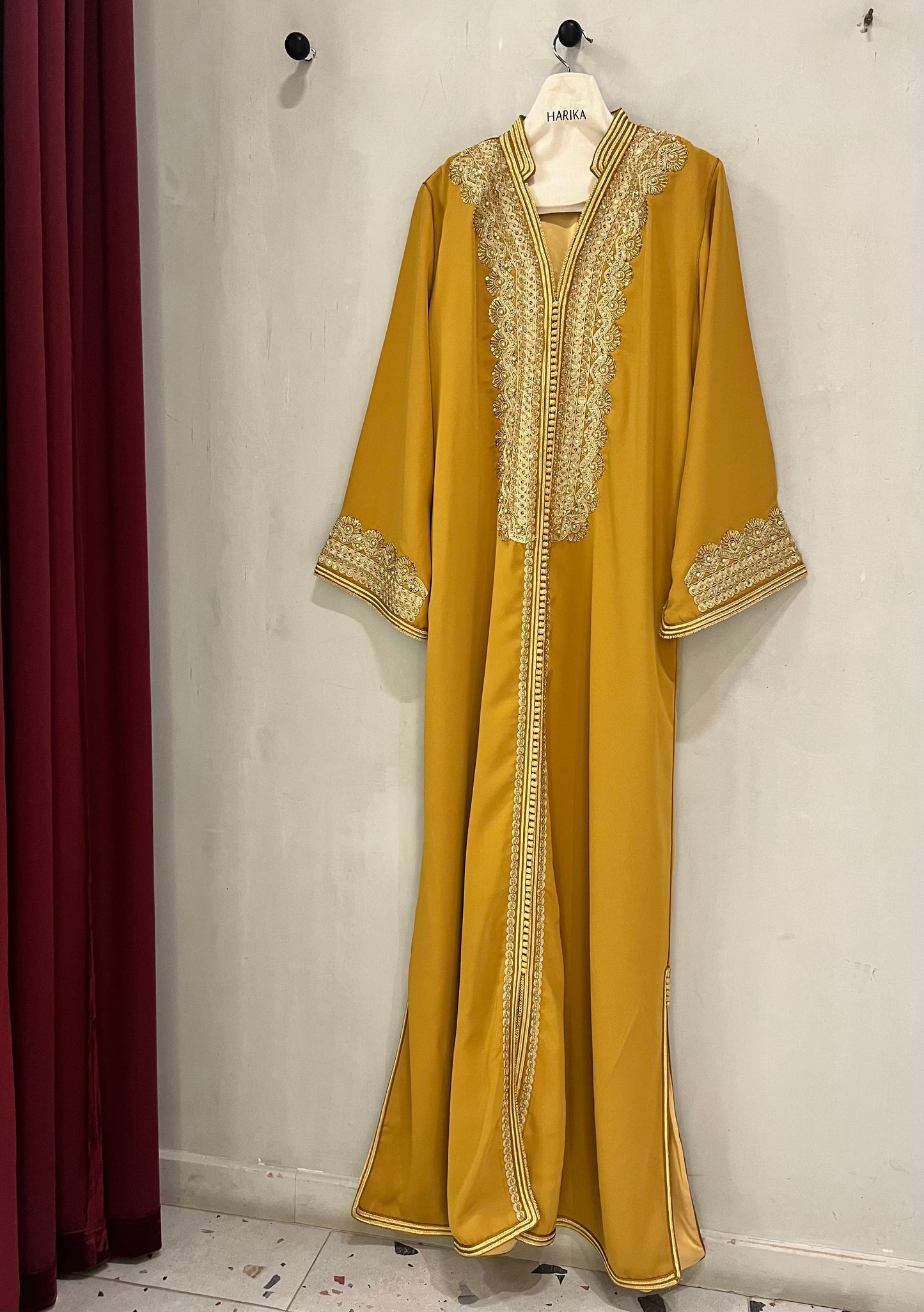 Jalabiyah - Golden Mustard Embroidered with ornate decorative belt