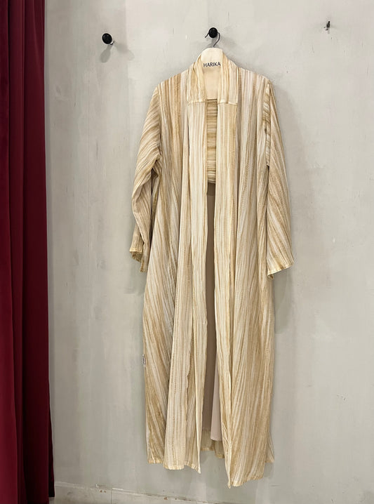 Abaya-Elegant striped in soft cream and beige tones